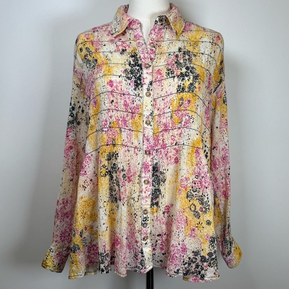 Pilcro | Anthropologie Smocked Buttondown Boho Blouse Women’s Size XXSP - Picture 5 of 12